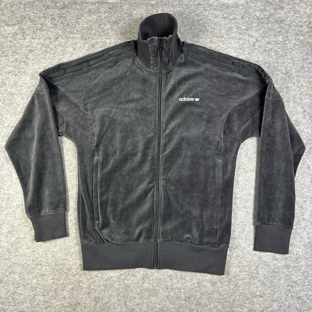 Adidas Tracksuit Jacket Black Velour Retro Athleisure Streetwear Y2K Throwback
